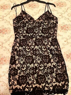 Express Black Lace Dress with Nude Lining
